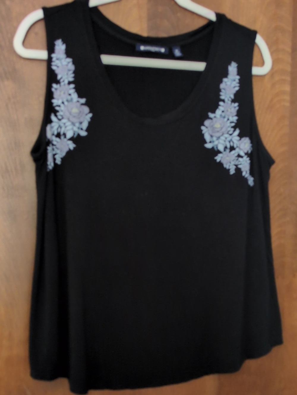 Architect Black Tank Top with Lavender Floral Appliqué